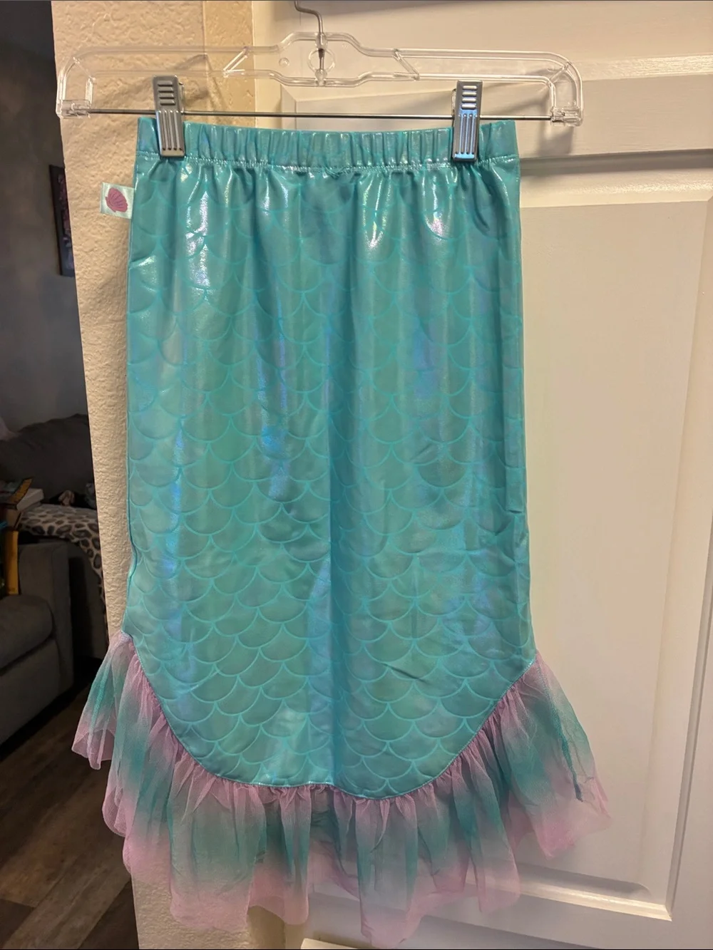 Girls Disney Little Mermaid Aqua Mermaid-Scale Skirt w/ Tulle Ruffle hem